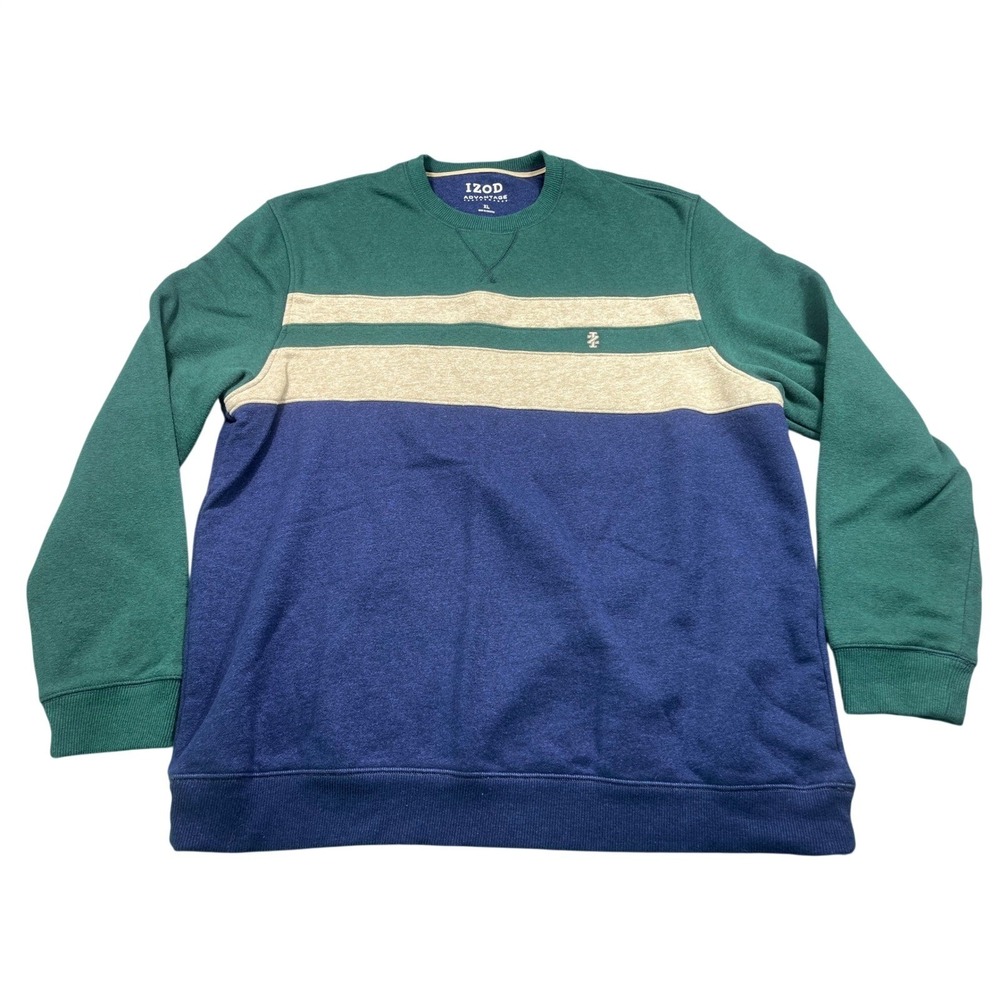 IZOD Advantage Performance Mens XL Sweatshirt Green Blue Colorblock Crewneck